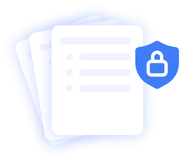 Illustration of stacked document pages with a shield and lock icon, symbolizing secure, privacy-focused AI summaries.