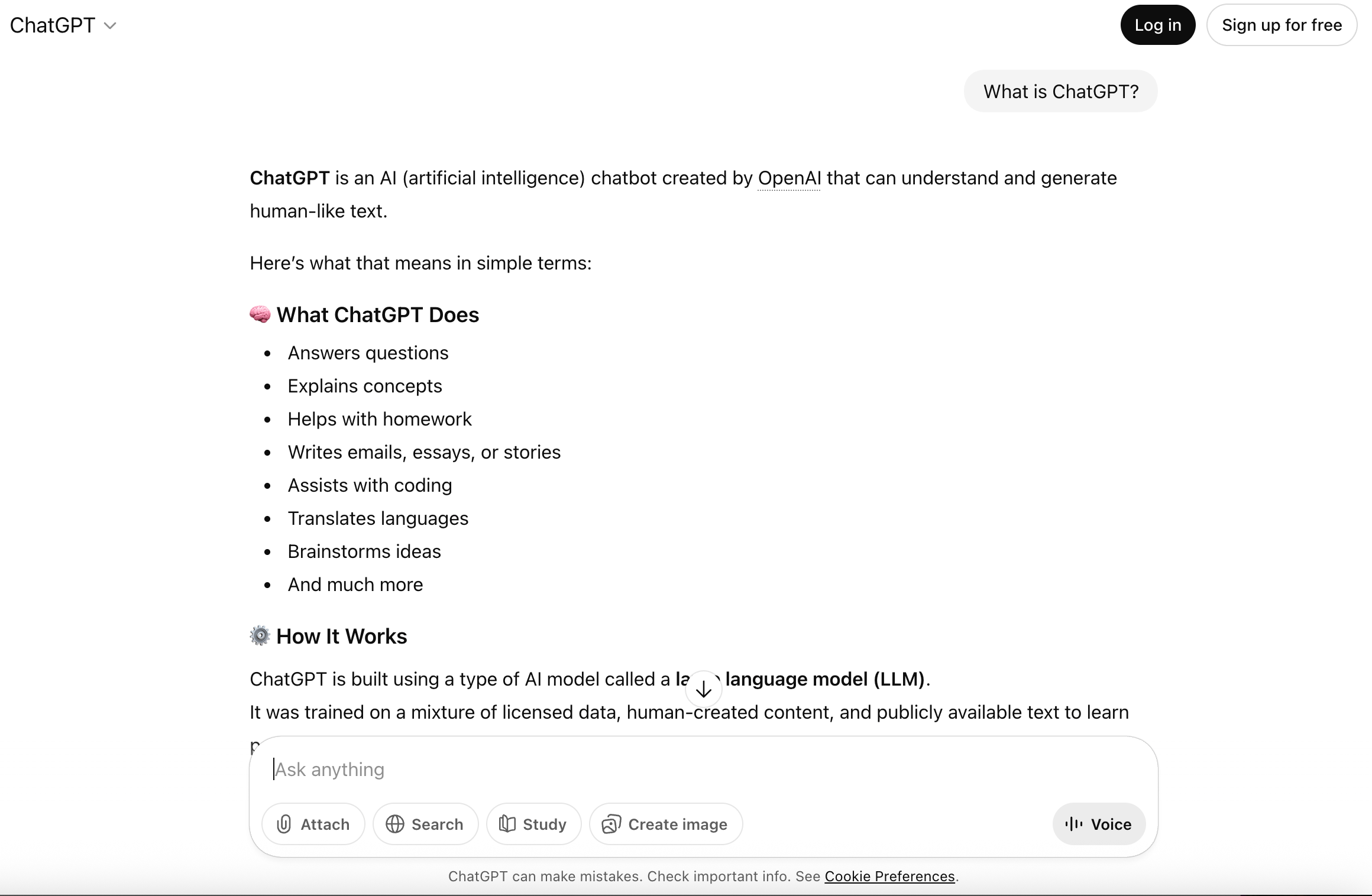 chatgpt showing answer to prompt