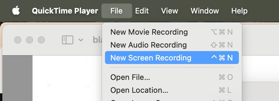 top menu showing new screen recording option