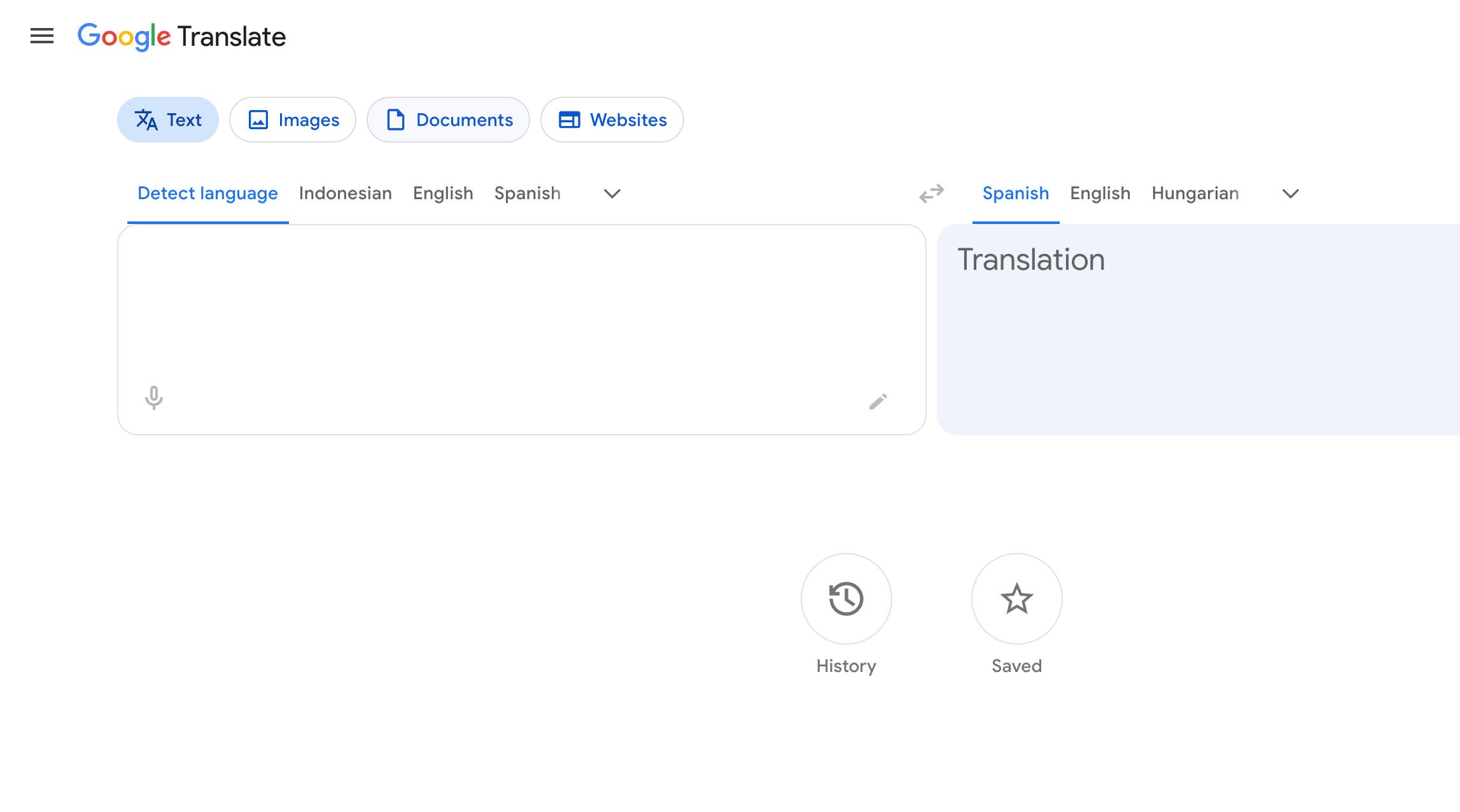 google translate homepage