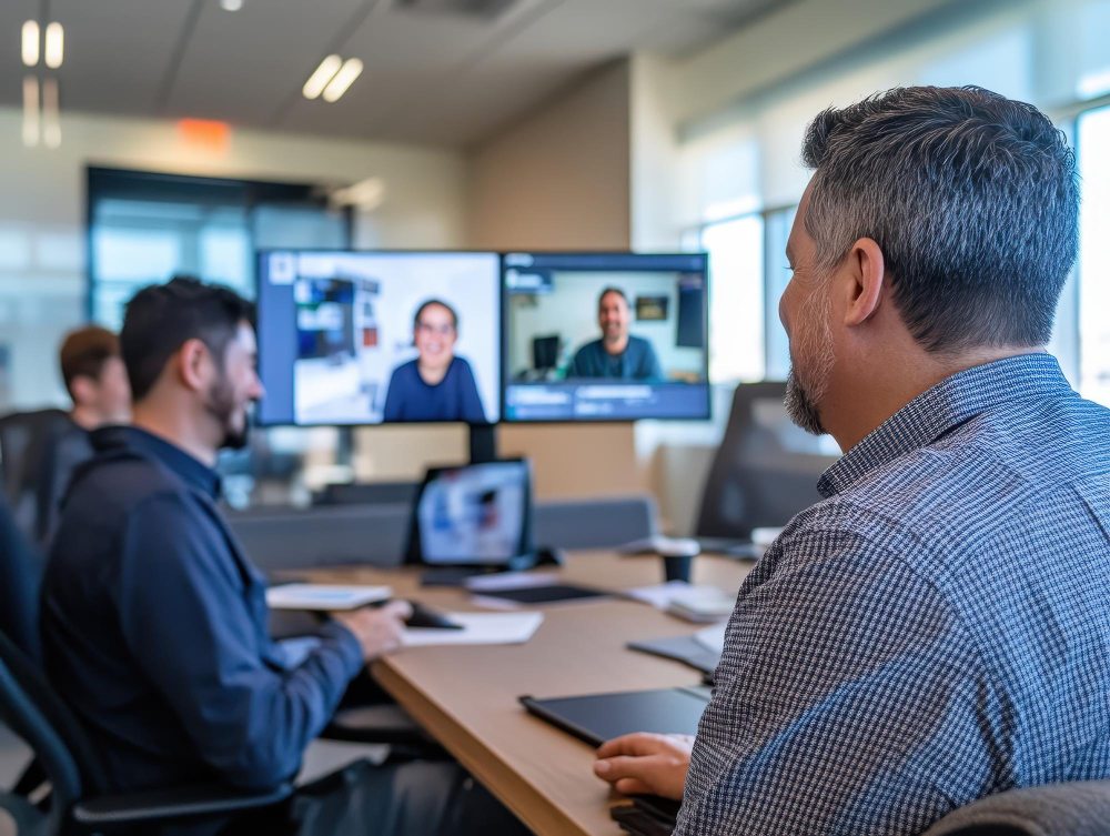 Hybrid meeting with screens