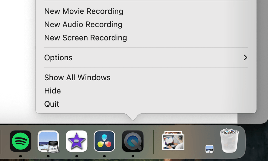 bottom of screen with new screen recording on macbook quicktime