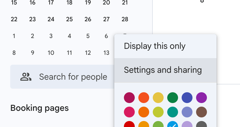 settings and sharing on google calendar
