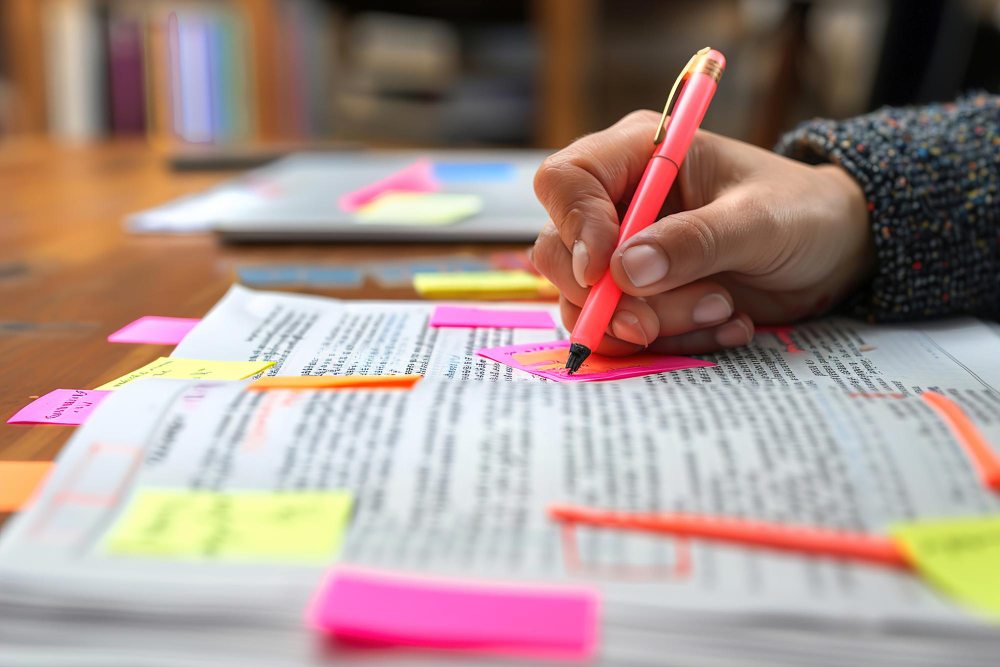 using colorful highlighters to highlight key points