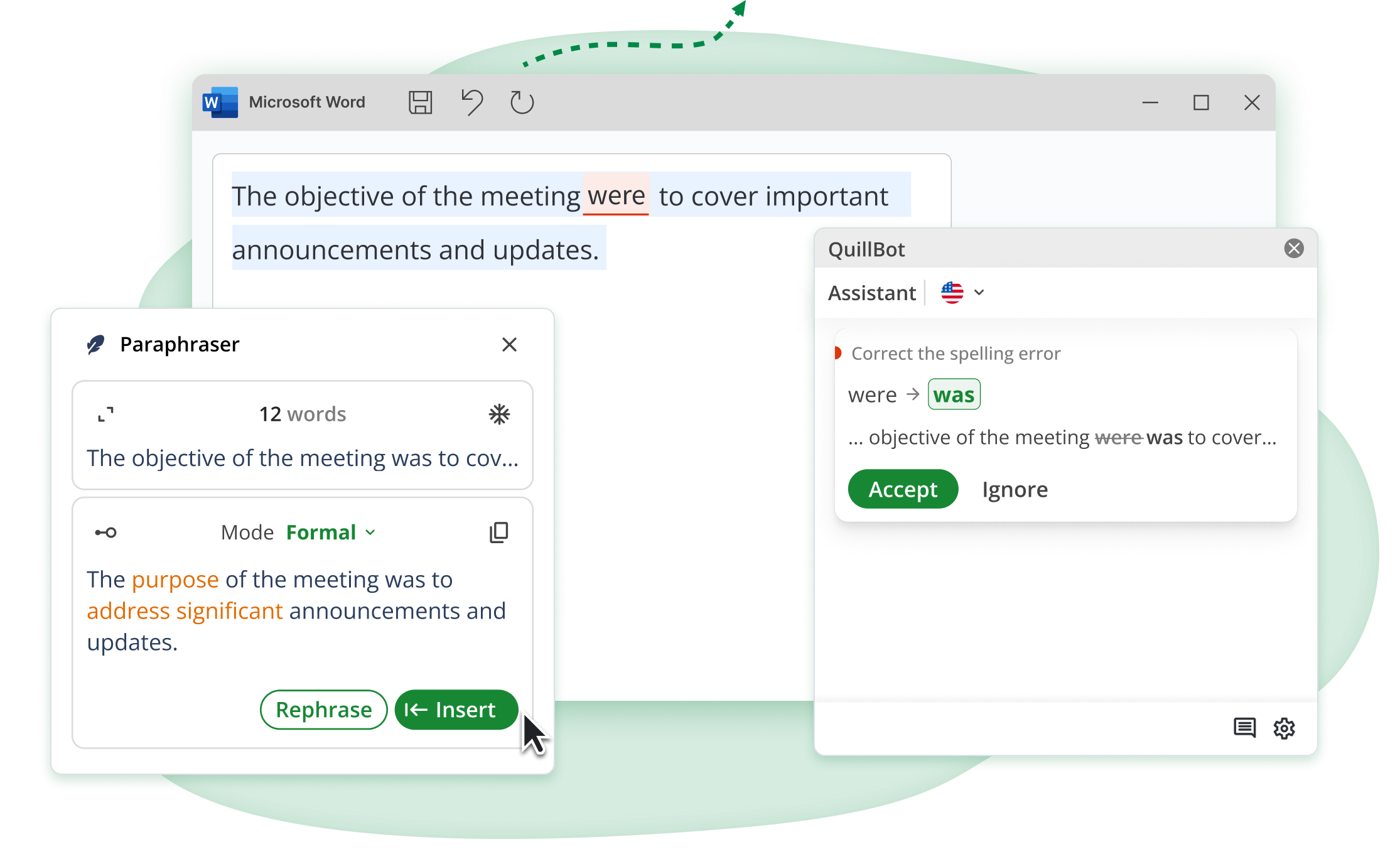 quillbot dashboard showing grammar check
