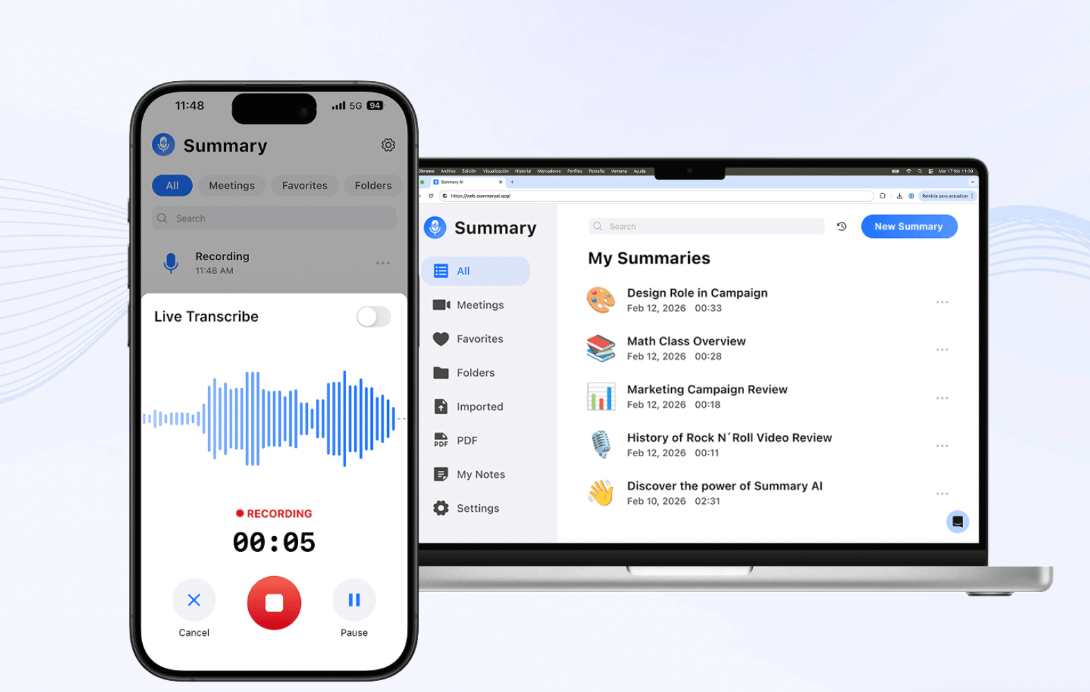 summary ai dashboard and mobile view