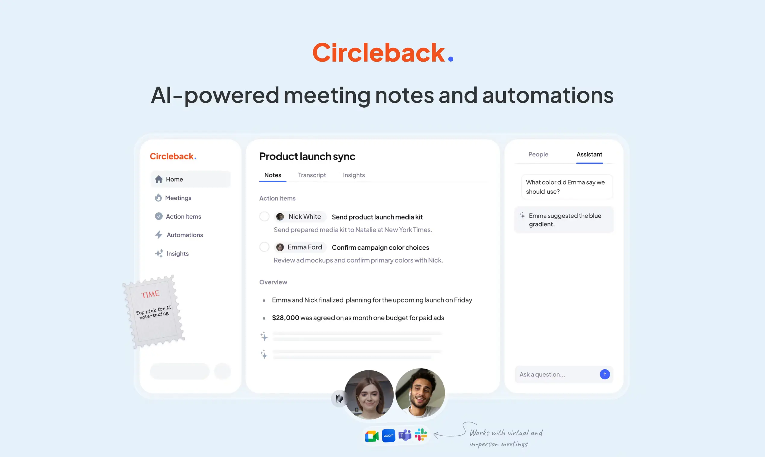 circleback ai meeting notes settings
