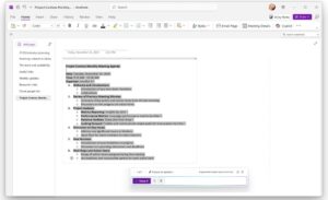 copilot summarizing notes in microsoft onenote