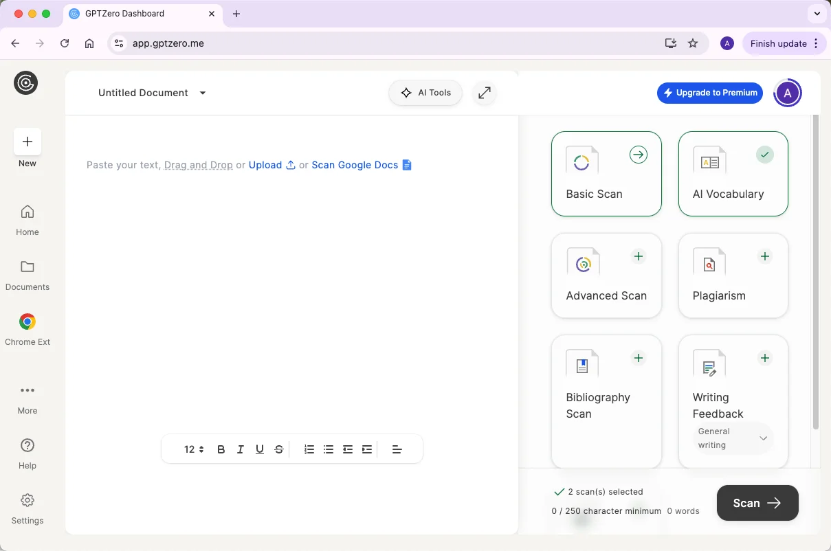 gptzero ai detector dashboard