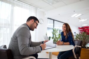 job interview with recruiter in office