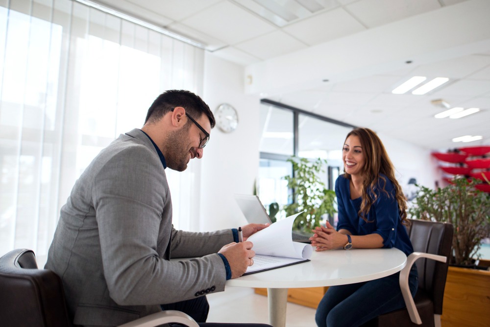 job interview with recruiter in office