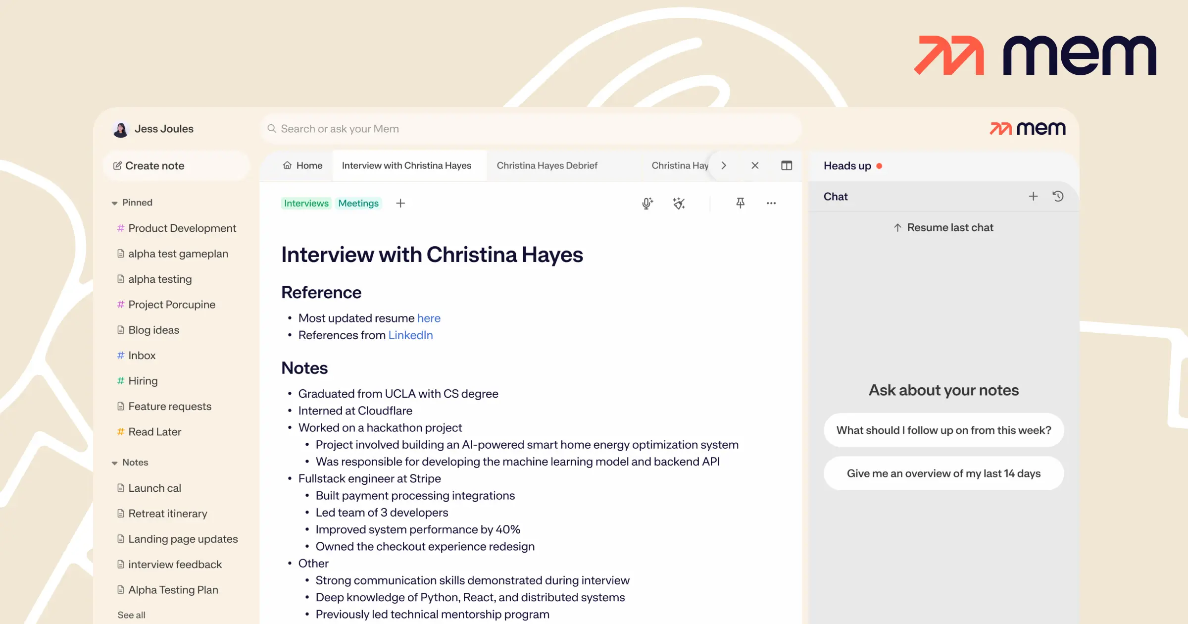 mem ai note taking app