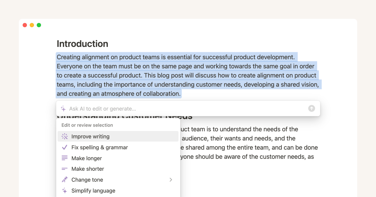 notion ai improving notes highlighted