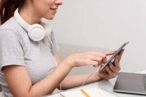 girl playing with simple ai voice app