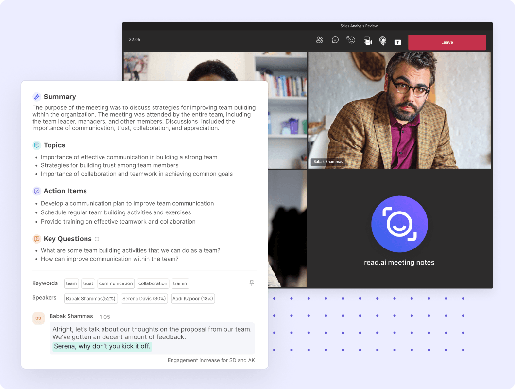 read ai note taker interface for meetings