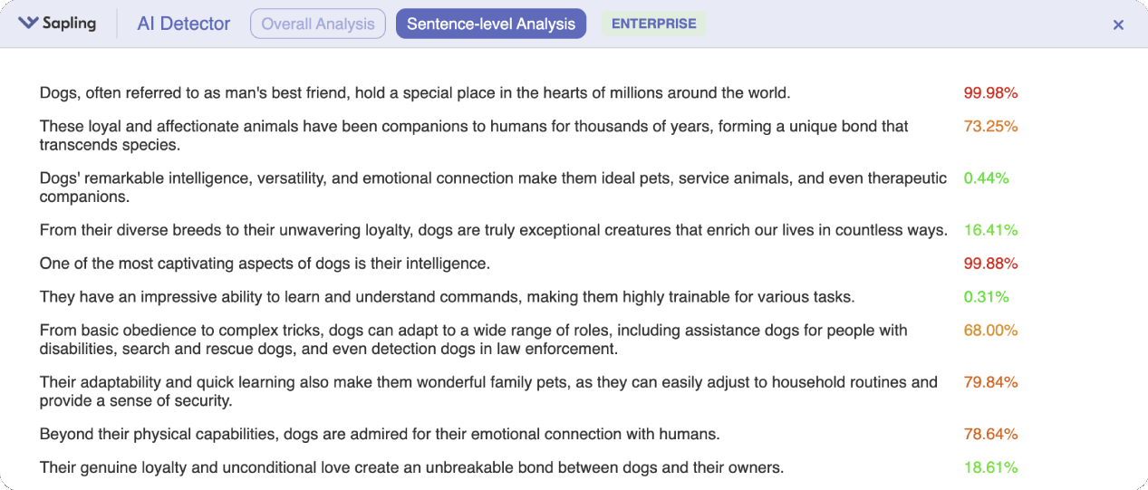 sapling ai detection highlighting results
