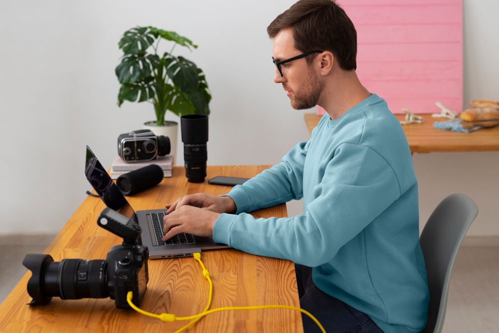 person using a video trimmer on a laptop