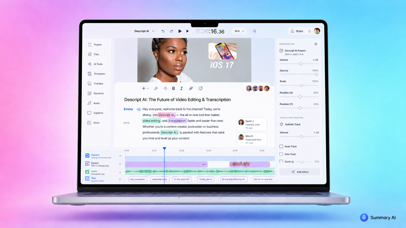 descript ai video editing