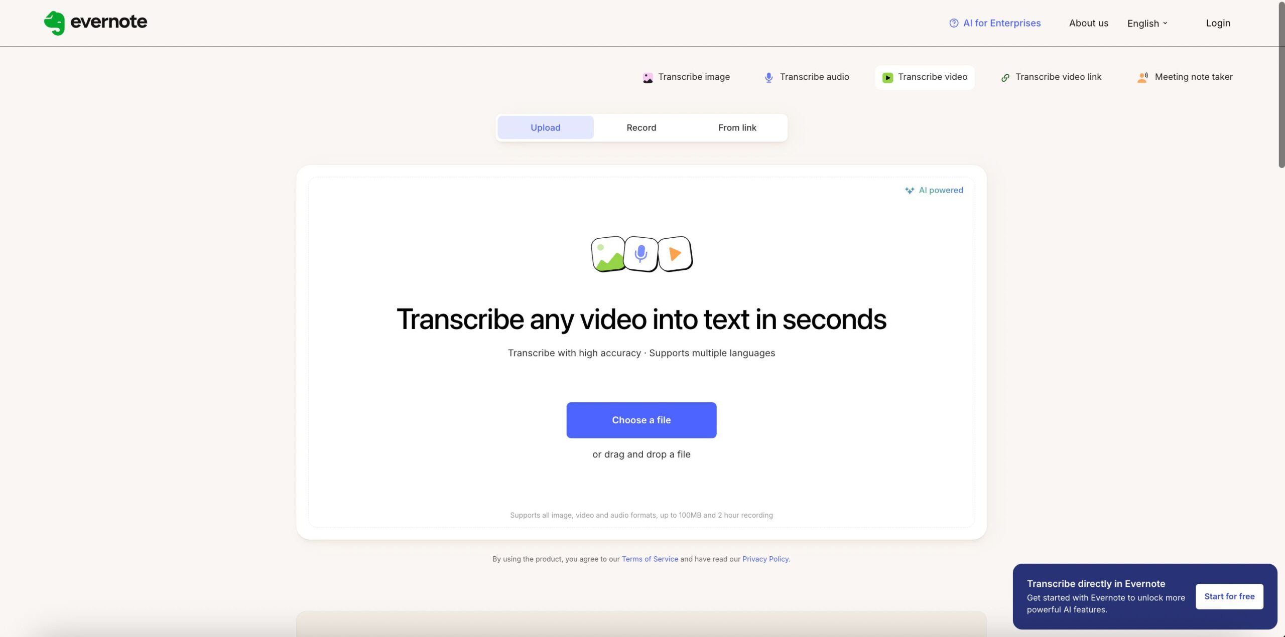 evernote website with free video transcript generator