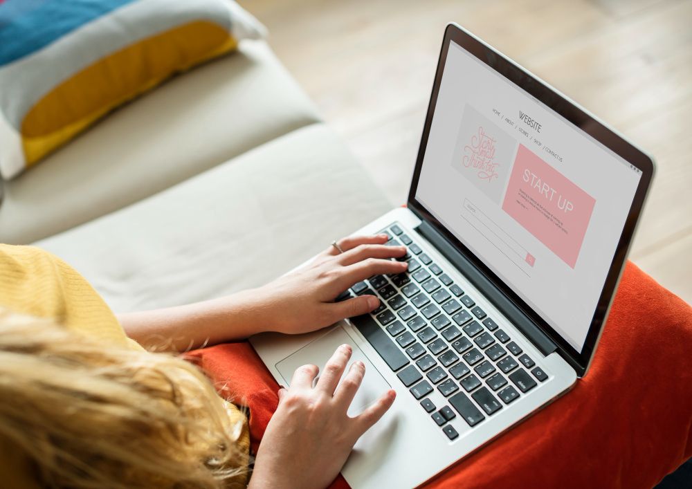filling form in browser window open on a laptop