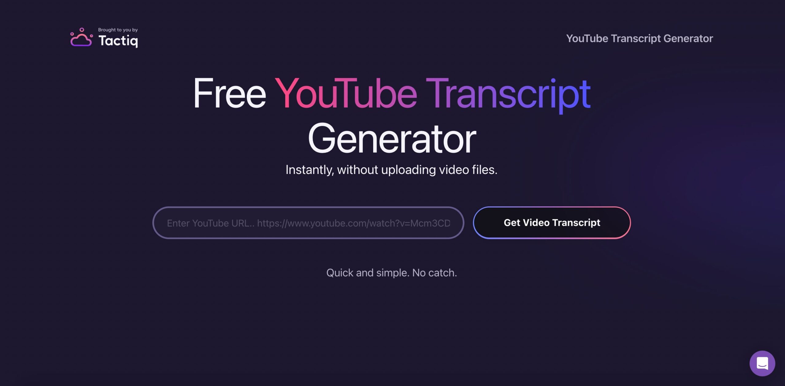 interface of free online ai video transcript generator called taqtiq