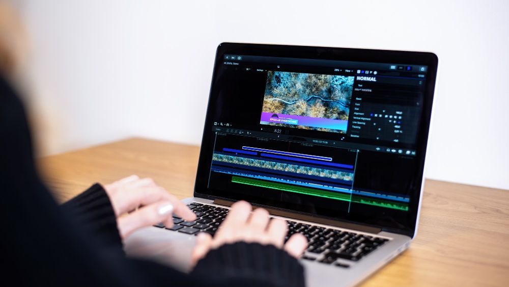 video editing using a timeline on a laptop