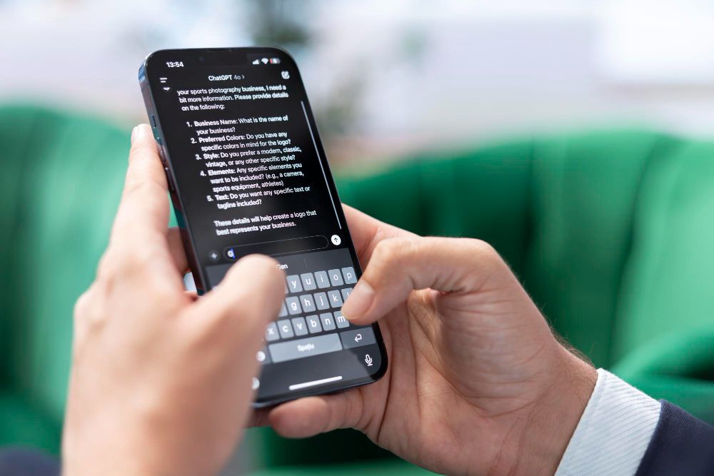 man using chatgpt to chat on mobile